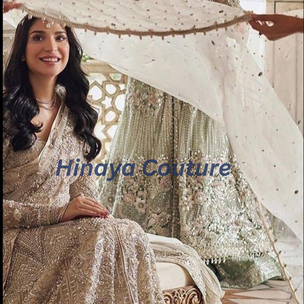 Exquisite Asian Bridal Dupatta / Veil, with scallop lace, aari,sequins,pearls work. Delicately handcrafted to perfection long trail