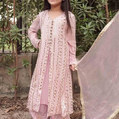 Elegant Embroidered Chiffon Mom & Daughter viral trending pakistani sequins Outfit.
