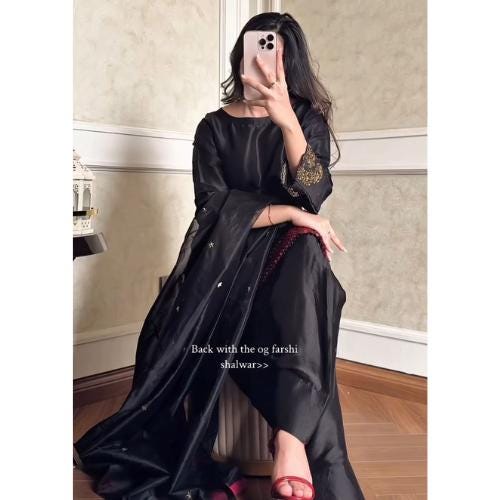 made to order Pakistani Farshi Suit: Hand-Embroidered 3-Piece Outfit red n black stunning classy eid party wear
