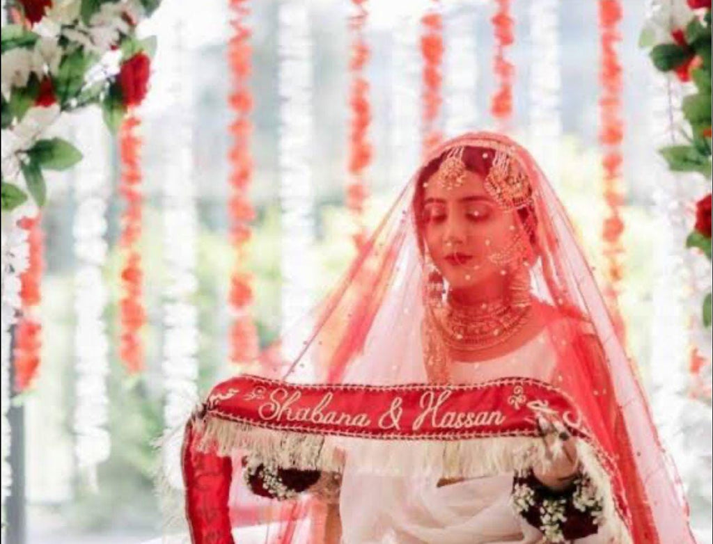 Customized Nikah pakistani Bride Veil | Dupatta with Qabool Hai Design made to order, indian attire
