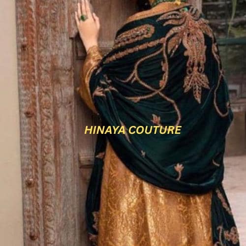 Exquisite craftsmanship – 100% pakistani hand-embroidered with intricate detailing 3 yard pure  micro velvet winter shawl for UK lovers