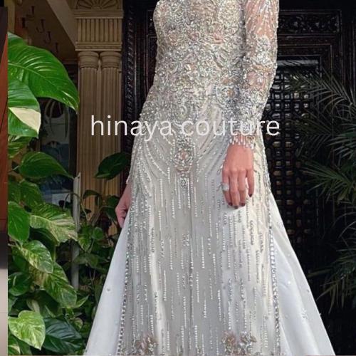pakistani wedding Handcrafted Ivory Bridal Long Shirt: Rhinestone & Pearl Embellished,adda work,nikah bride indian attire uk asian lovers