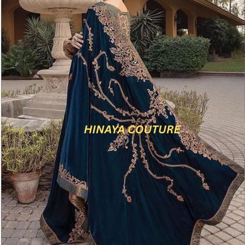 Exquisite craftsmanship – 100% pakistani hand-embroidered with intricate detailing 3 yard pure  micro velvet winter shawl for UK lovers