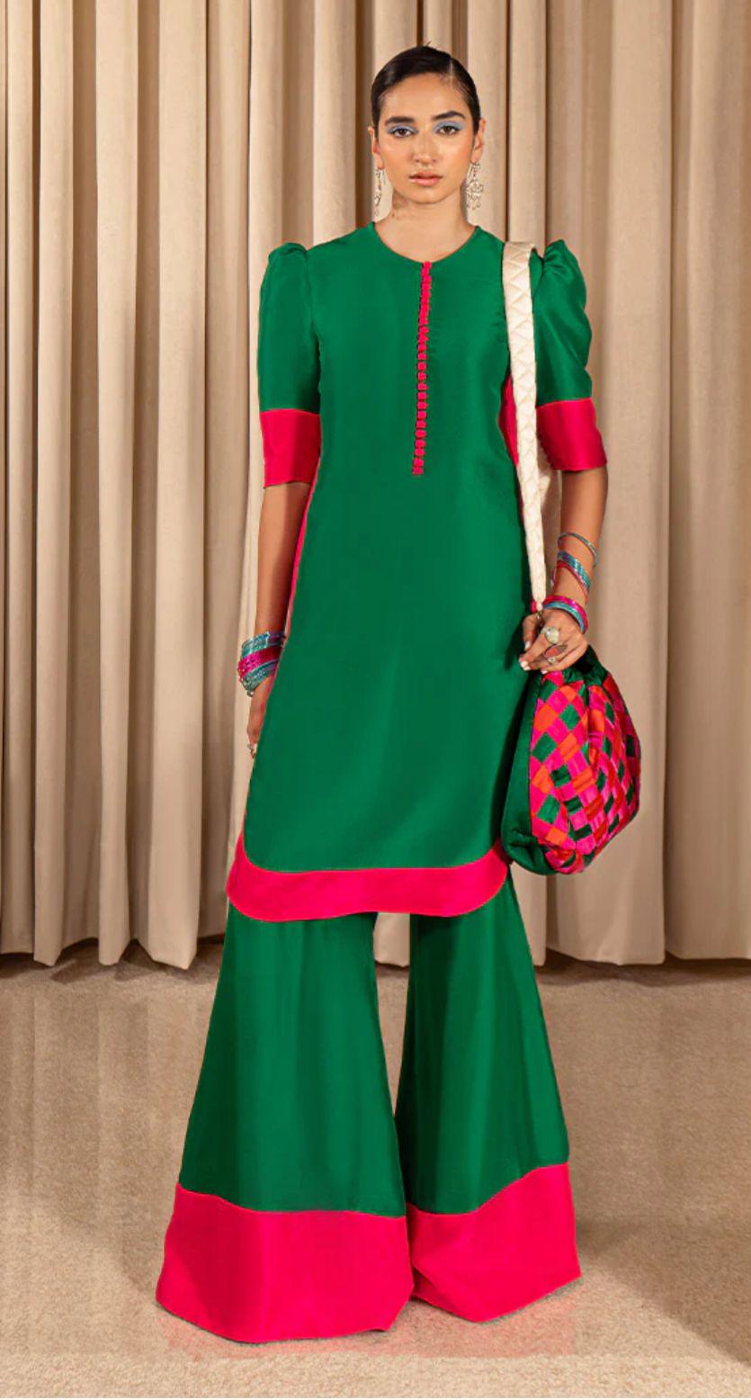 Elegant Silk Farshi Suit: Pakistani 3-Piece Outfit luxury designer collection,made to order