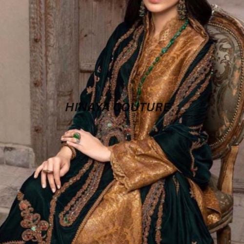 Exquisite craftsmanship – 100% pakistani hand-embroidered with intricate detailing 3 yard pure  micro velvet winter shawl for UK lovers
