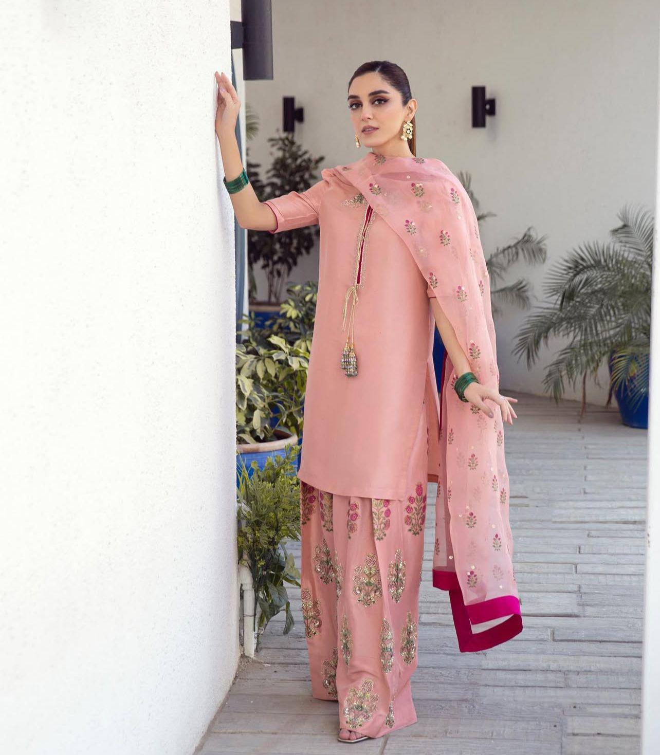 Pakistani Farshi Blockprint Zari Zardozi hand Embroidery, sheesha shamose silk with beautiful tassels organza dupatta uk n usa desi attire