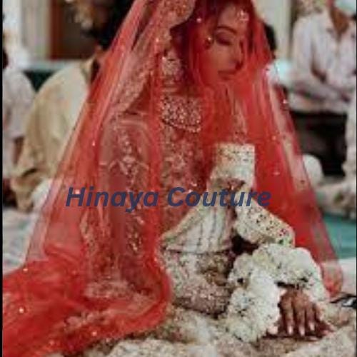 Exquisite Asian Bridal Dupatta / Veil, with scallop lace, aari,sequins,pearls work. Delicately handcrafted to perfection long trail