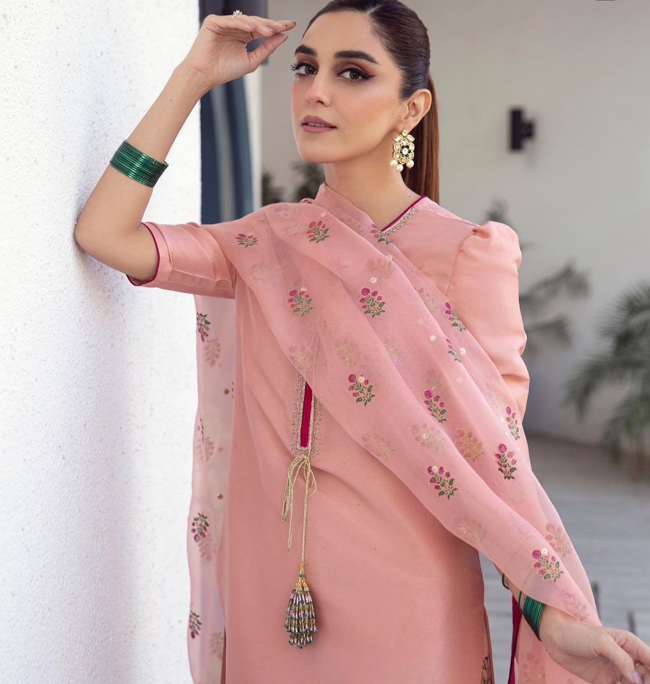 Pakistani Farshi Blockprint Zari Zardozi hand Embroidery, sheesha shamose silk with beautiful tassels organza dupatta uk n usa desi attire
