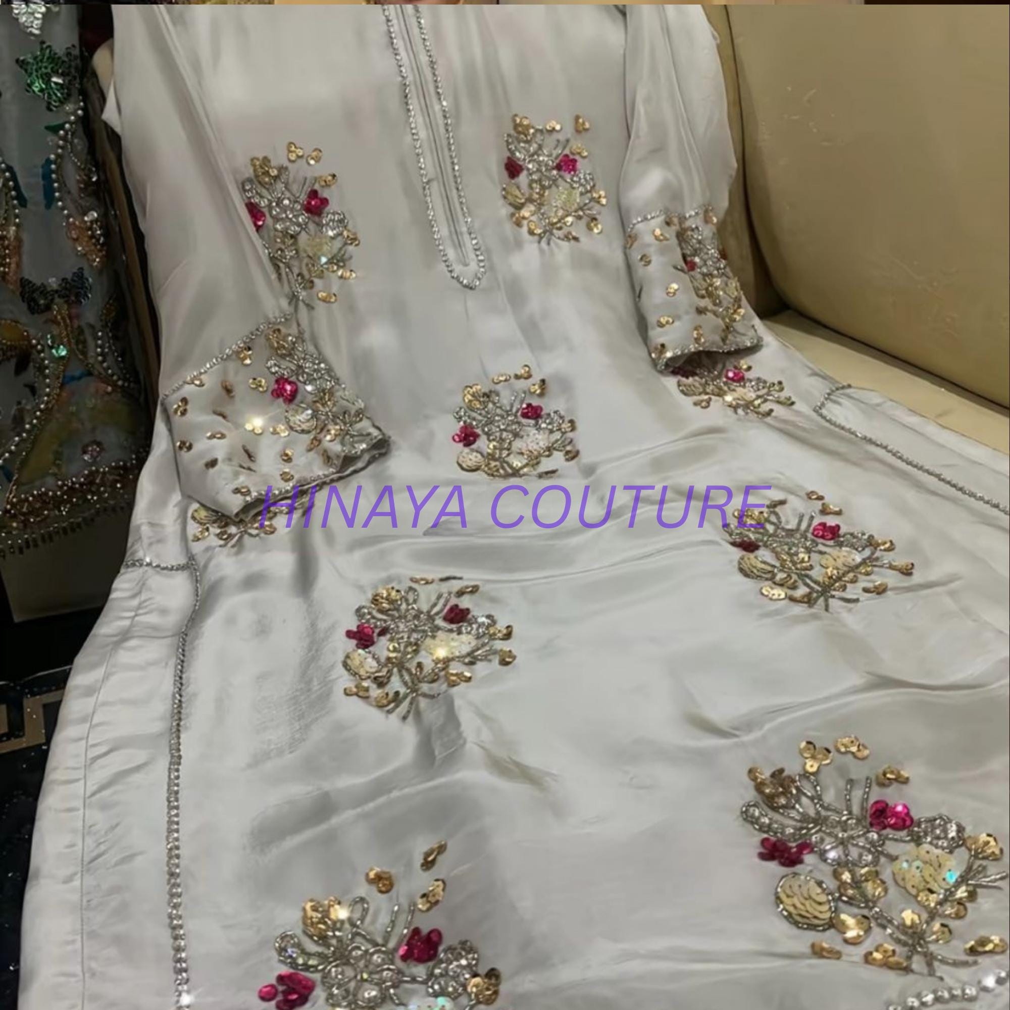 Sequin Rhinestone Pakistani 3-Piece Suit: Designer Wedding Outfit fully customised made to order,sheesha silk MUSE