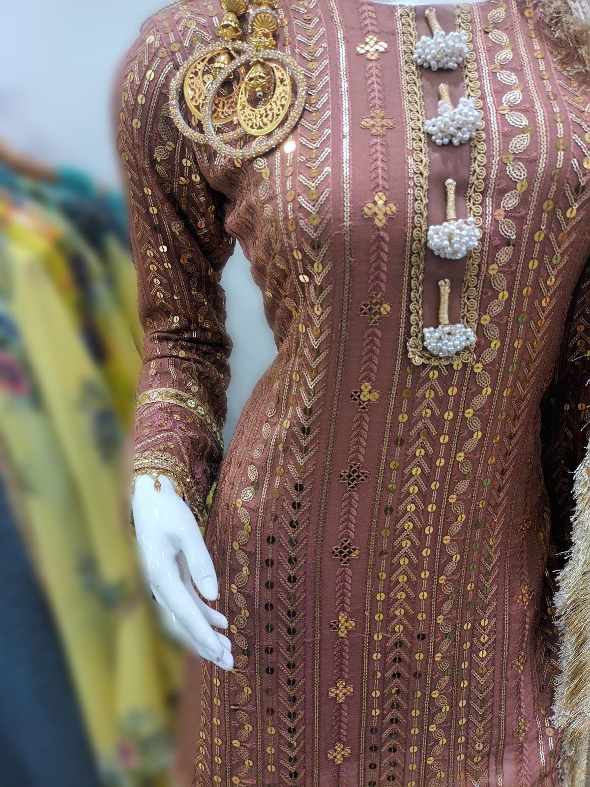 pakistani chickenkari chiffon sequins embroidery wedding-shadi party wear