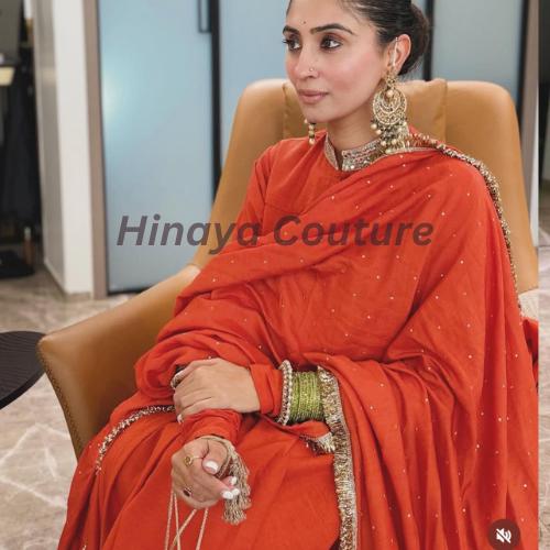 Fanta bright Orange Farshi pakistani-indian Dhoti Punjabi Suit: Hand-Mirrored Indo pakistani Wedding-party wear