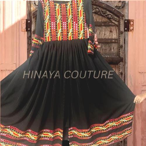 Pakistani Afghani Balochi Dress: 3-Piece Ethnic Outfit with Coin Lace,pathan long frock,anarkali angrakha desi,india muslim attire
