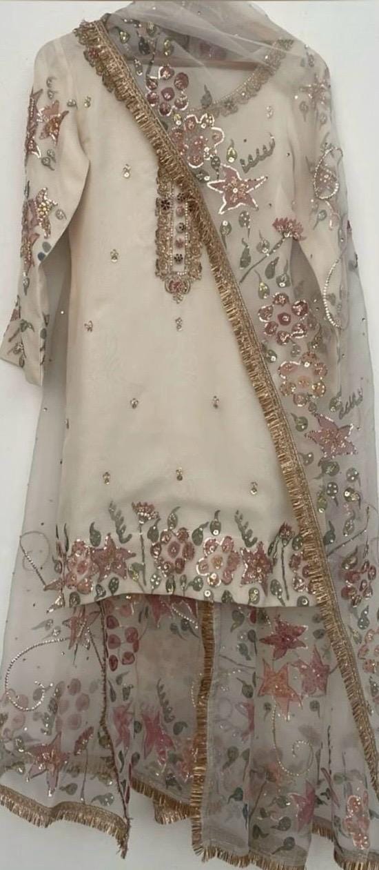 Pakistani Organza HandPainted- handcrafted 3 piece sshisha silk indian viral-trending suit uk usa canadian desi lovers