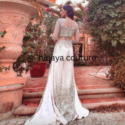 pakistani wedding Handcrafted Ivory Bridal Long Shirt: Rhinestone & Pearl Embellished,adda work,nikah bride indian attire uk asian lovers