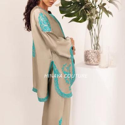 Jade Silk Farshi Shalwar 3pc Set: Embroidered Pakistani desi Outfit-best for social gathering eid parties uk indian attire