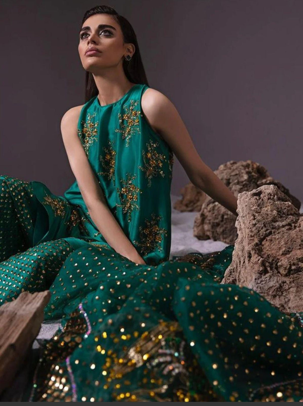 Handcrafted Raw Silk Farshi Shalwar Suit: Pakistani Designer Replica