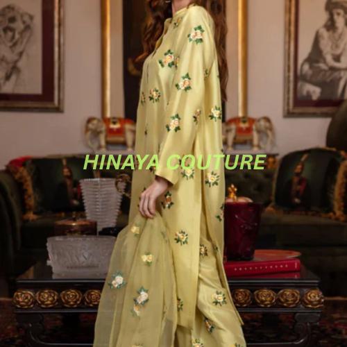 Stunning Pakistani floral Embroidered 3 Piece Suit | Premium Silk Outfit with Organza Dupatta | Eid & Wedding Party Wear-dawat gatherings