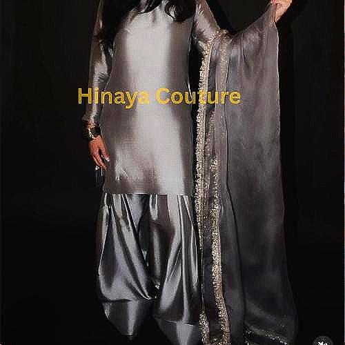 Pakistani 3-Piece Silk Suit,Premium Farshi Outfit with soft flowy Organza Dupatta & Silver Kiran Lace,USA eid, UK Wedding, Party Wear,Canada