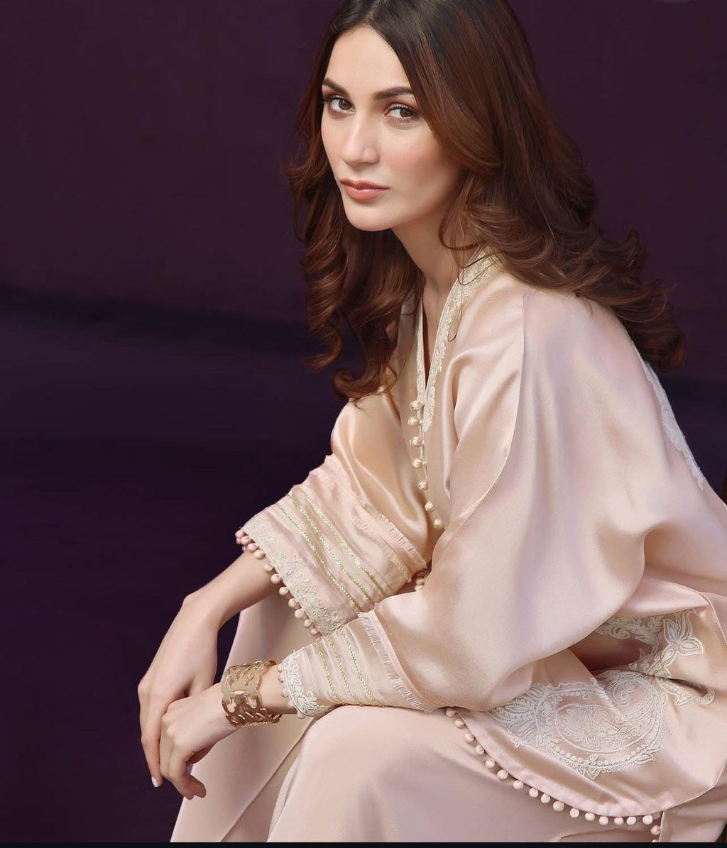 ivory Embroidered nude colour Silk Farshishalwar Set: Pakistani Plazo Suit, Wedding Party Eid Outfit, uk eid parties