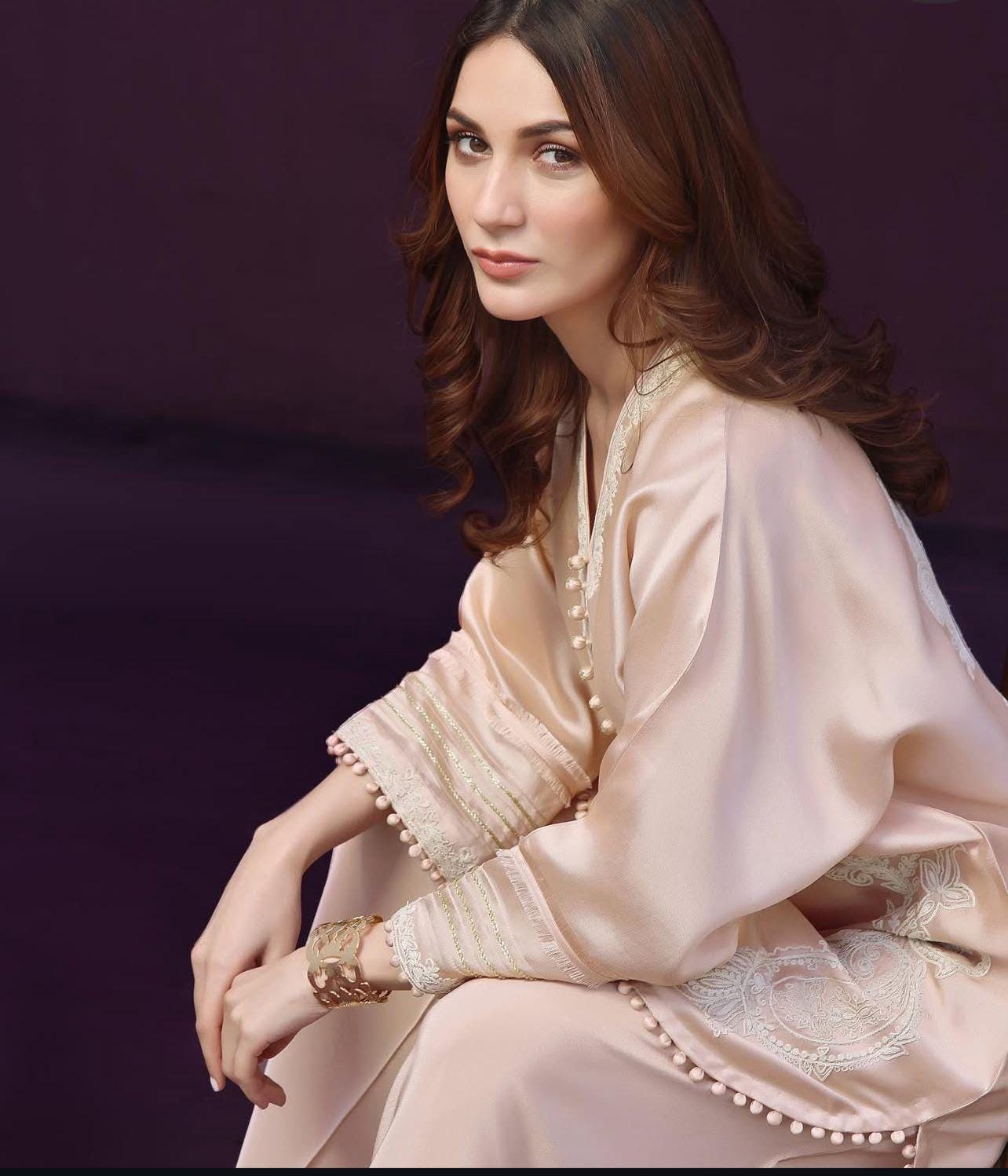 ivory Embroidered nude colour Silk Farshishalwar Set: Pakistani Plazo Suit, Wedding Party Eid Outfit, uk eid parties