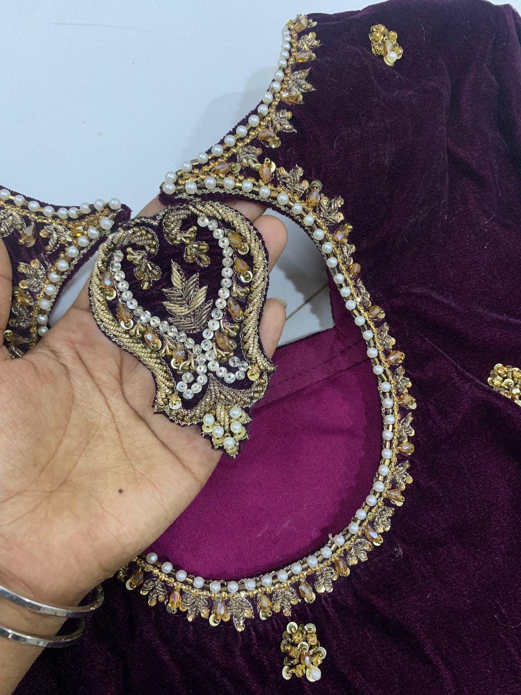 Velvet 3-Piece Set: Hand-Embroidered Zardozi work & Chiffon Dupatta silk bottoms asian pakistani attire eid milad parties