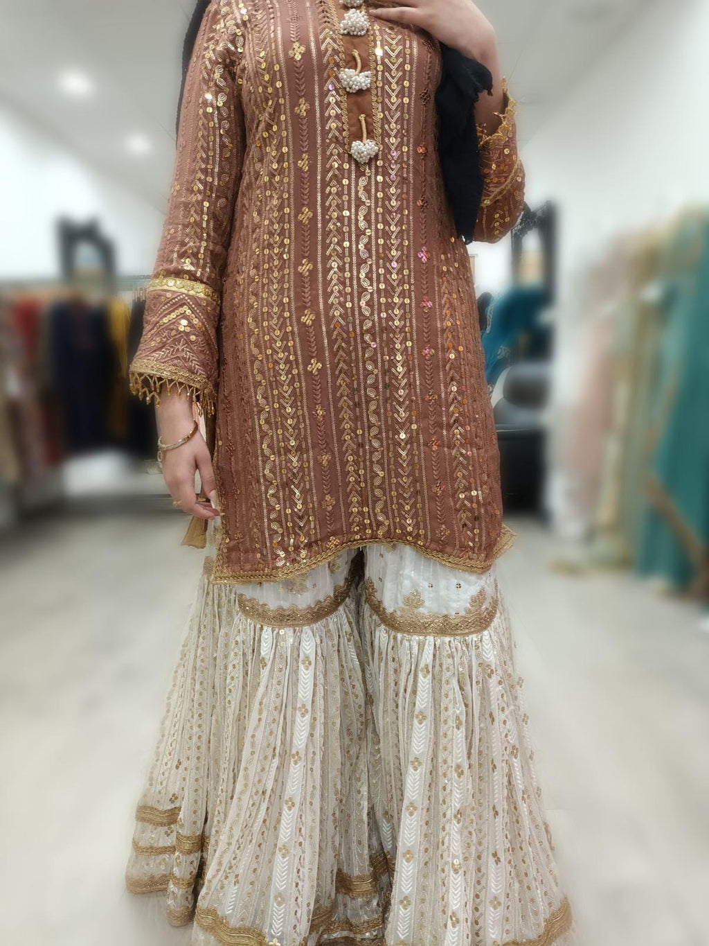 pakistani chickenkari chiffon sequins embroidery wedding-shadi party wear