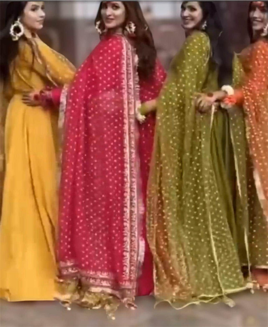 Pakistani Olive Green Angrakha-Anarkali Frock: desi asian Maxi Dress with Sequin Dupatta indian punjabi lovers