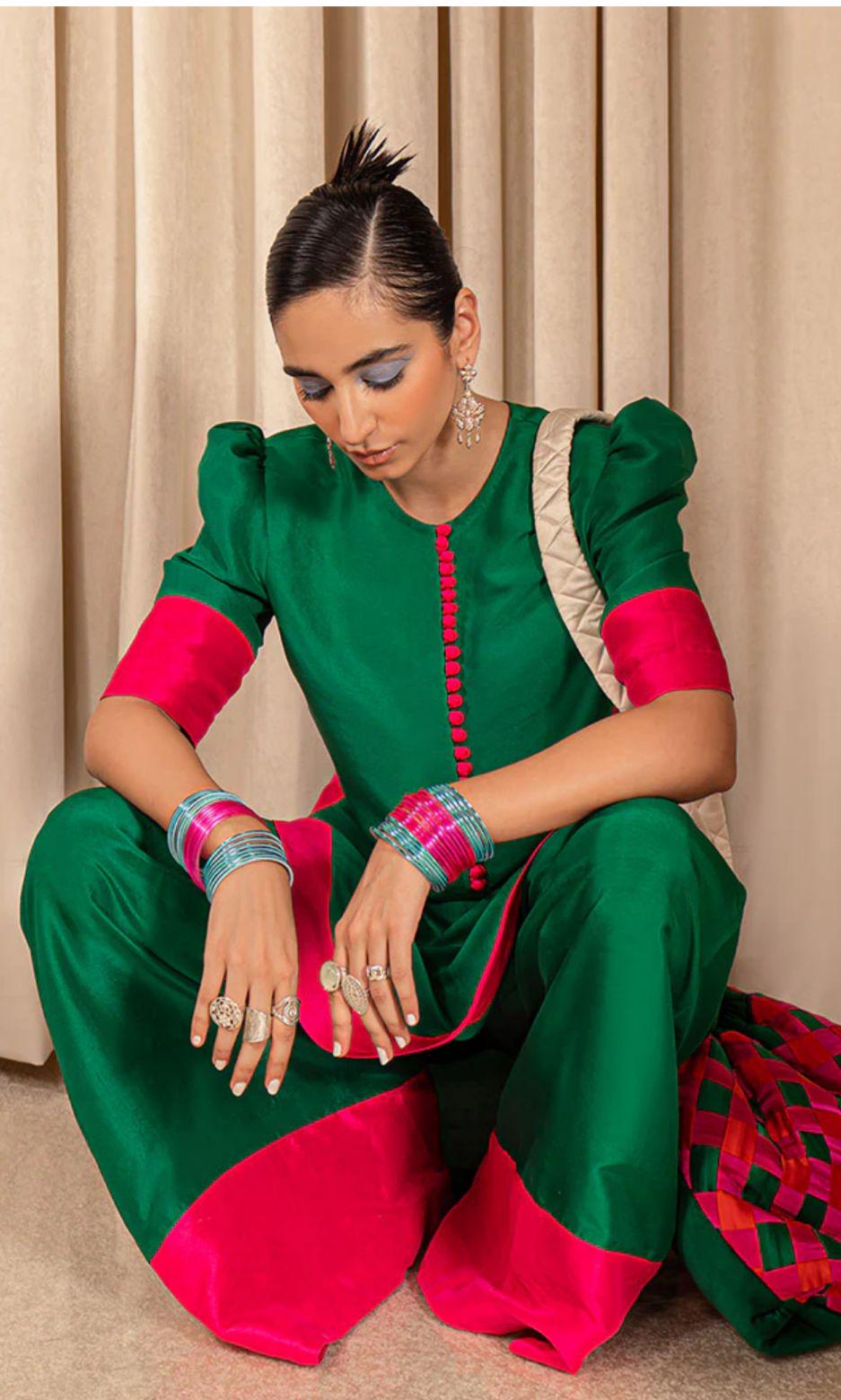 Elegant Silk Farshi Suit: Pakistani 3-Piece Outfit luxury designer collection,made to order