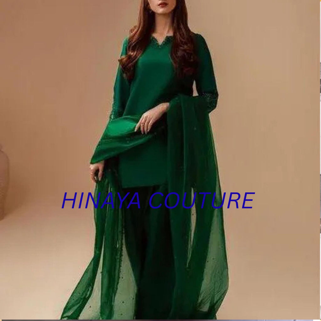 Elegant FARSHI Shalwar with Short Shirt & Organza Scalloped Dupatta,Eid Party Wear-Pakistani Formal Dress