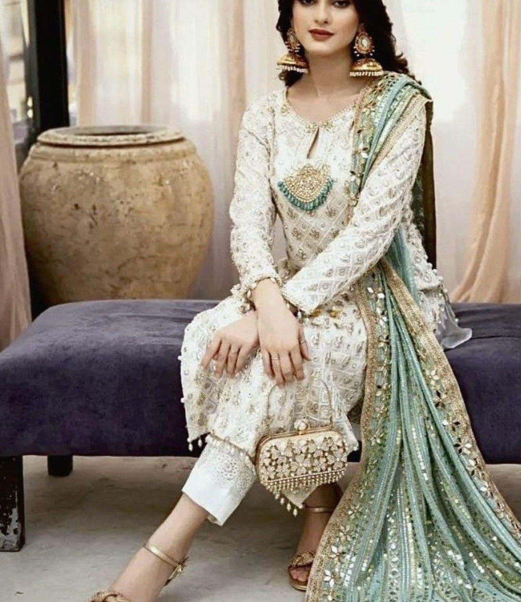 Pakistani Foil Chicken Kari 3-Piece Chiffon Outfit | Eid • Nikah • Wedding • Party Wear,indian desi attire,punjabi lovers uk n usa