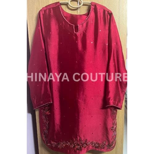 Cherry Red sheesha silk pakistani Eid Farshi Shalwar 3-Piece Outfit for UK,USA,Canada,Norway,Europe,Germany desi attire with silk dupatta