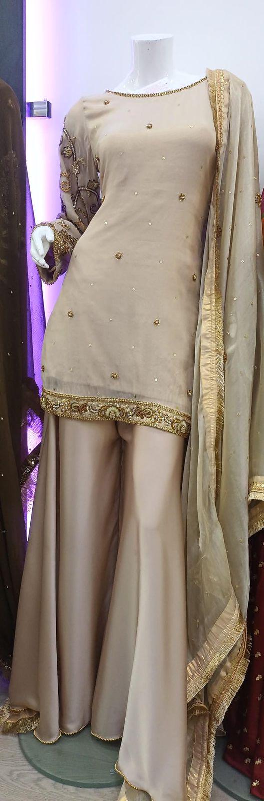 pakistani customised  zardozi handembroiderey 3piece plazo-garara-sharara-farshi-lehenga article  uk n usa lovers