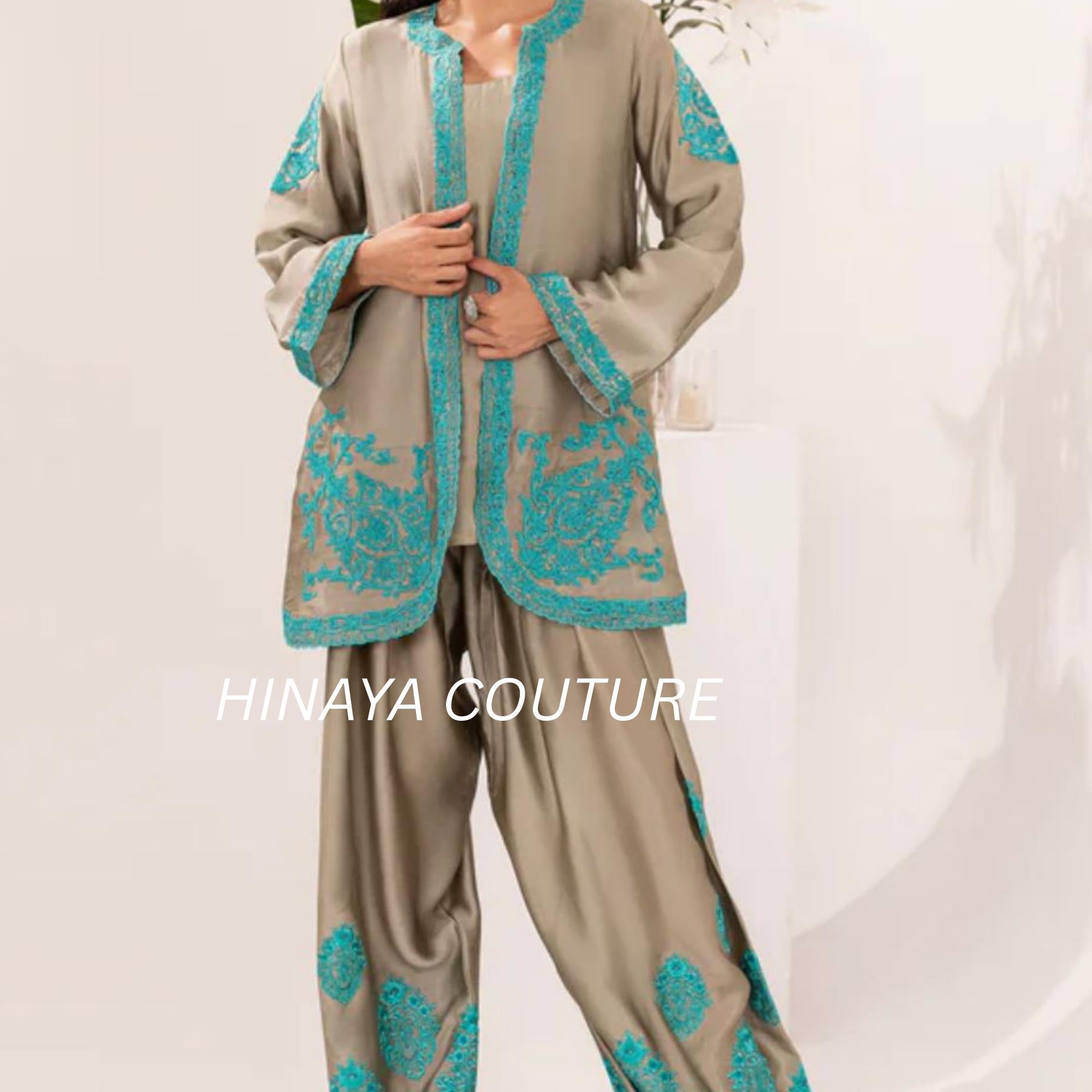 Jade Silk Farshi Shalwar 3pc Set: Embroidered Pakistani desi Outfit-best for social gathering eid parties uk indian attire