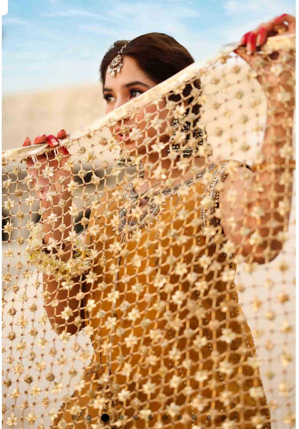 Pakistani Handcrafted Gold Gota Flowers Dupatta: Bridal & Party Shawl UK lovers-Entry bride dupatta