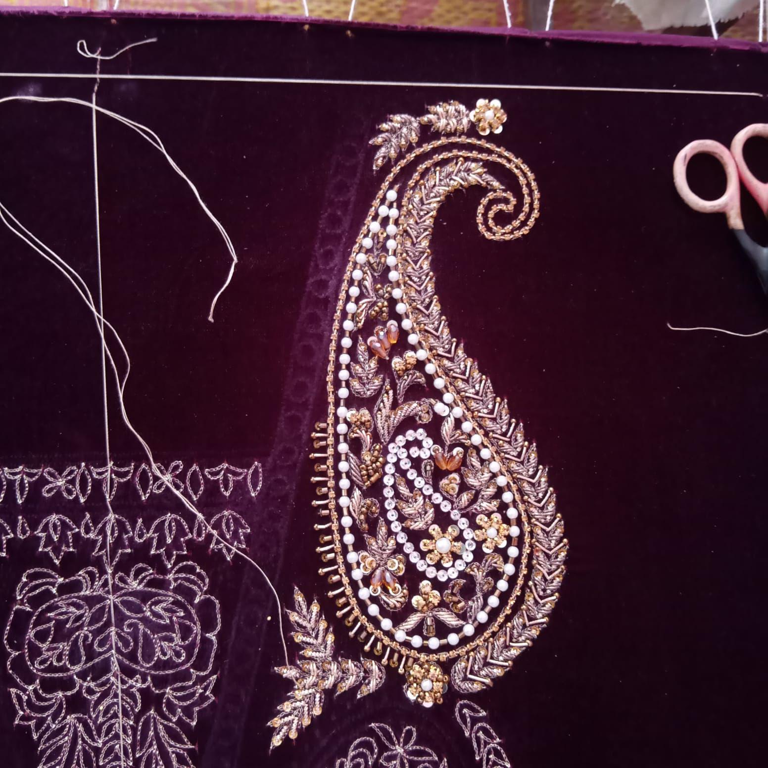Velvet 3-Piece Set: Hand-Embroidered Zardozi work & Chiffon Dupatta silk bottoms asian pakistani attire eid milad parties