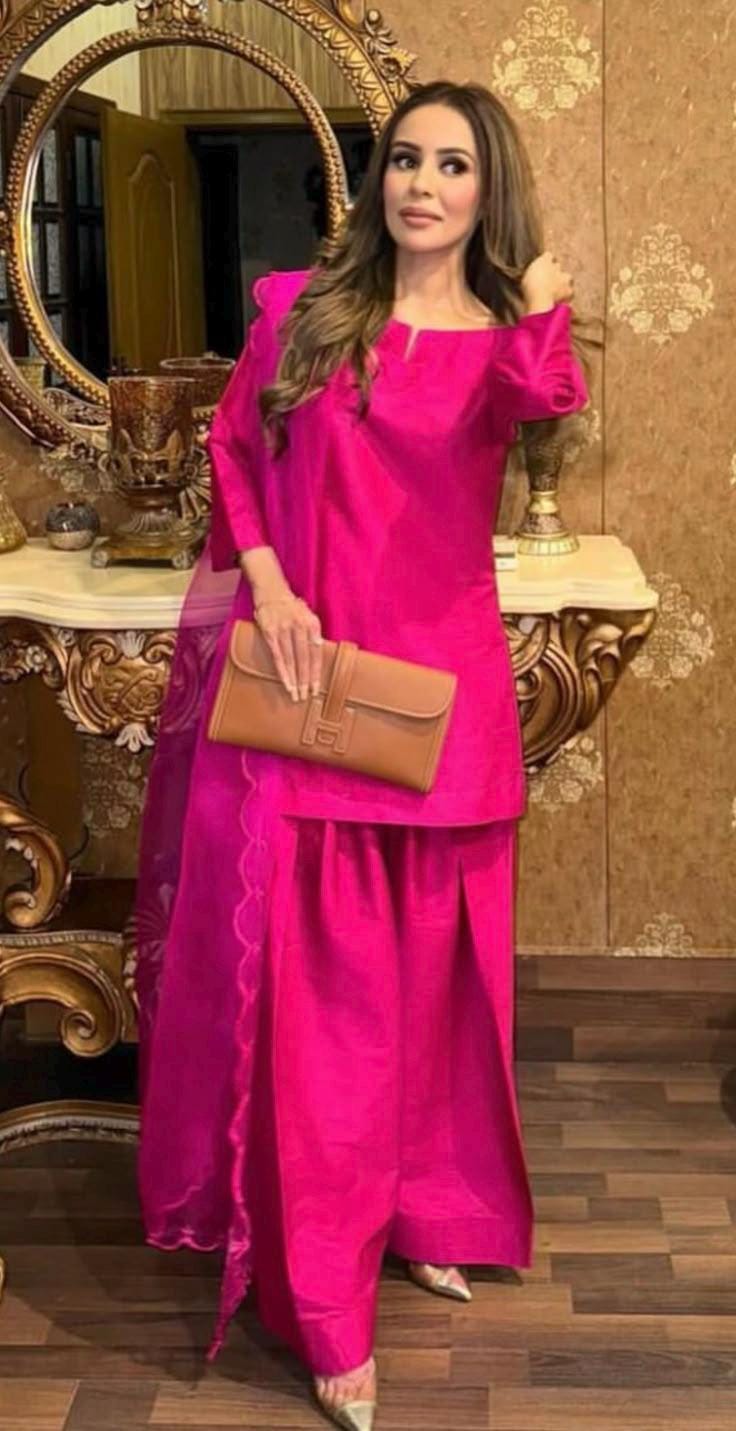 Elegant FARSHI Shalwar with Short Shirt & Organza Scalloped Dupatta,Eid Party Wear-Pakistani Formal Dress