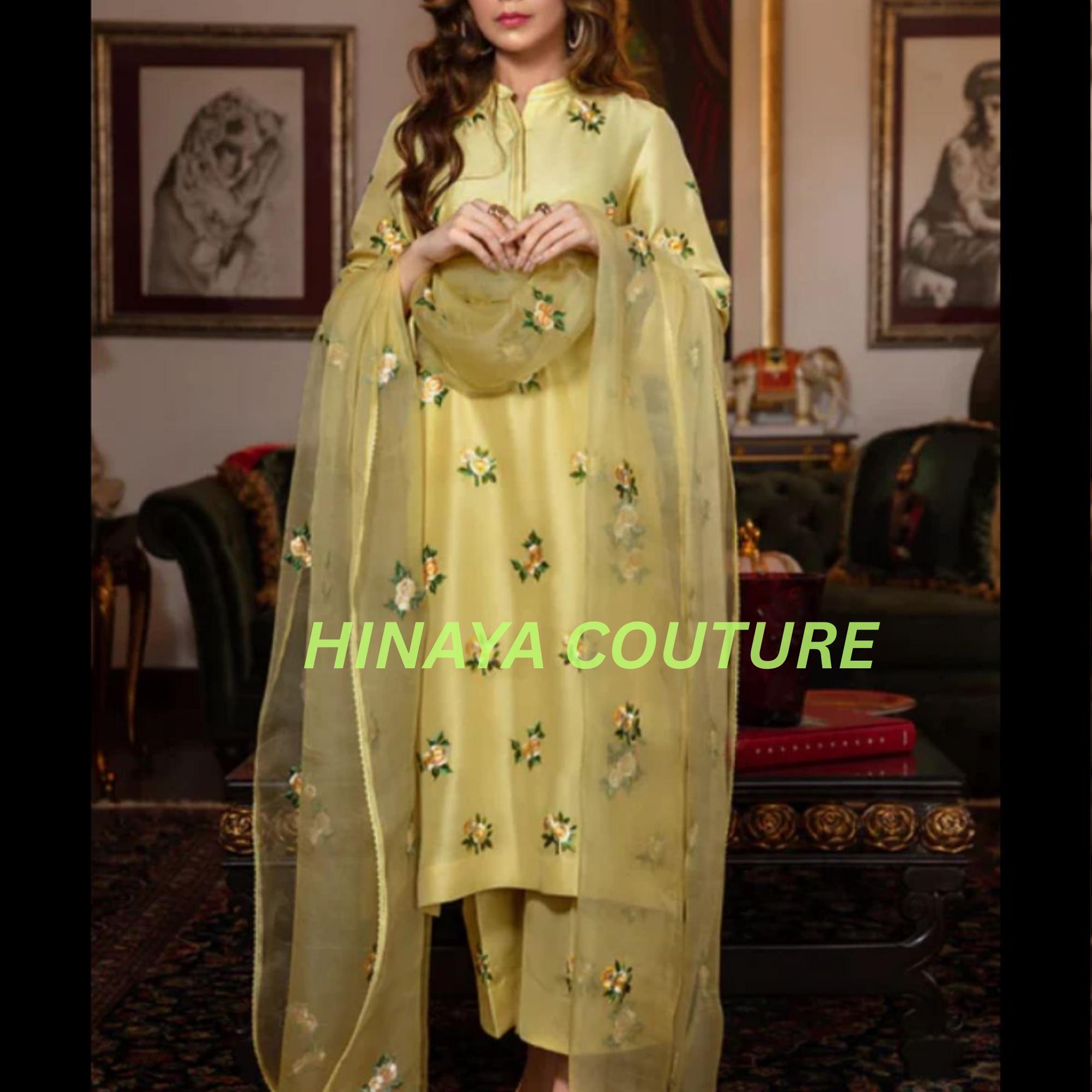 Stunning Pakistani floral Embroidered 3 Piece Suit | Premium Silk Outfit with Organza Dupatta | Eid & Wedding Party Wear-dawat gatherings