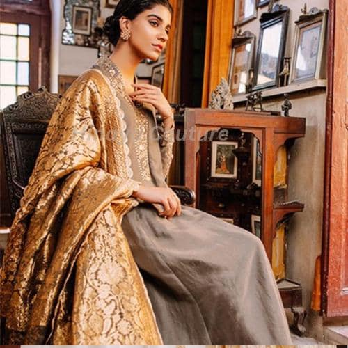Luxury 3-Piece Pakistani Outfit in Premium Silk with Large Dupatta/Shawl, Elegant Lacing & Handwork – Perfect for Special indian Occasions