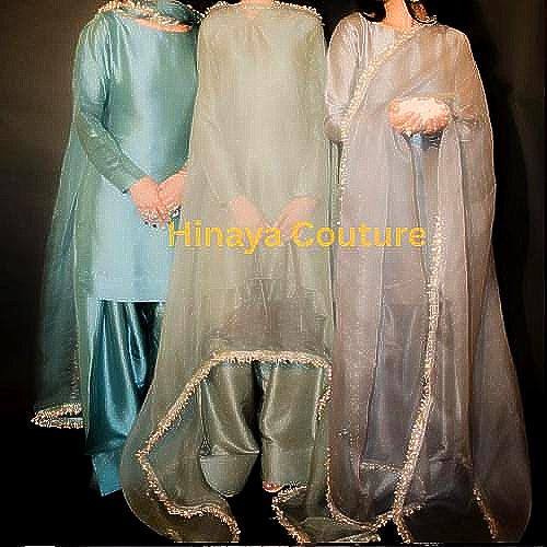Pakistani 3-Piece Silk Suit,Premium Farshi Outfit with soft flowy Organza Dupatta & Silver Kiran Lace,USA eid, UK Wedding, Party Wear,Canada