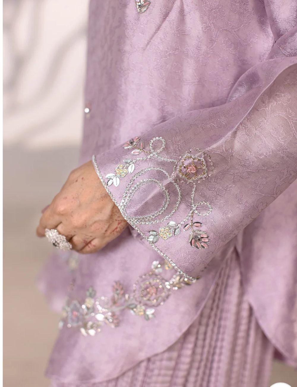 Lavender Shisha Silk Farshi Suit: 3-Piece Embroidered Pakistani Outfit for UK USA Germany Australia desi Asian attire muslims parties meetup