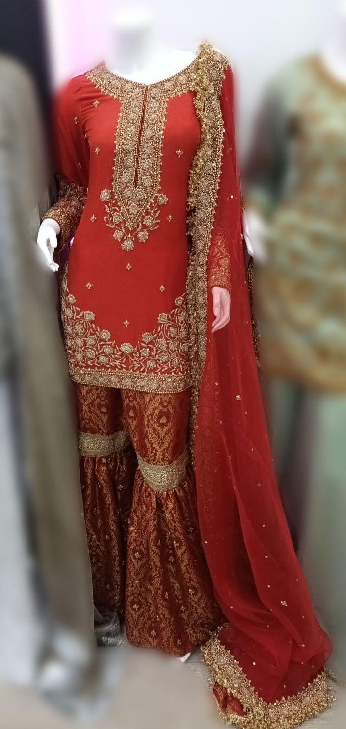 Red Lehenga Garara Palazzo Suit: Pakistani Wedding Outfit uk lovers,bridesmaid,customised with love