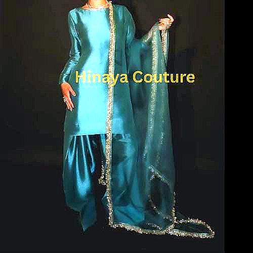 Pakistani 3-Piece Silk Suit,Premium Farshi Outfit with soft flowy Organza Dupatta & Silver Kiran Lace,USA eid, UK Wedding, Party Wear,Canada