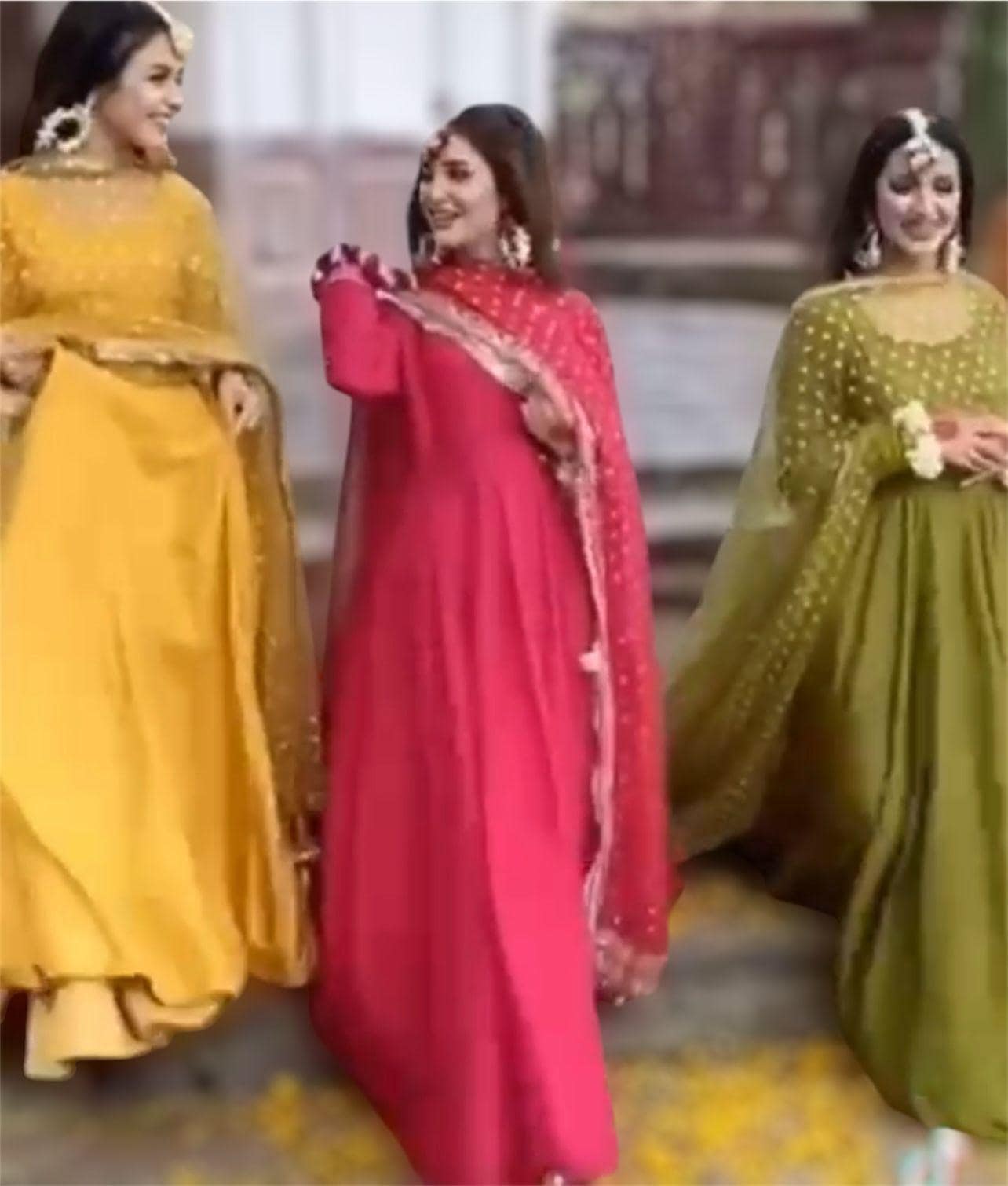 Pakistani Olive Green Angrakha-Anarkali Frock: desi asian Maxi Dress with Sequin Dupatta indian punjabi lovers