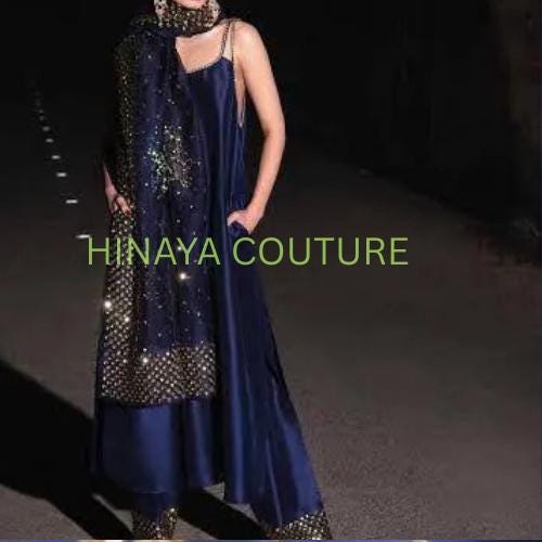 Sequin Rhinestone Pakistani 3-Piece Suit: Designer Wedding Outfit fully customised made to order,sheesha silk MUSE
