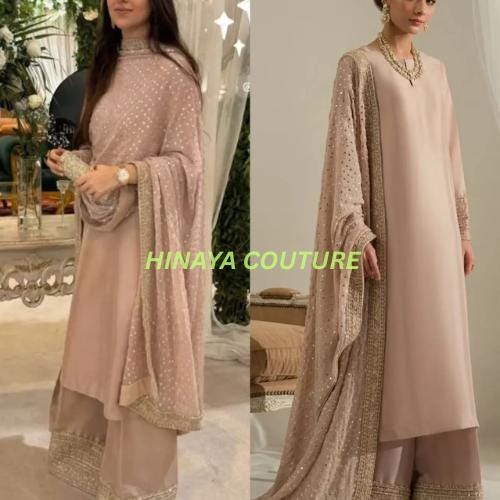 Shesha Silk Pakistani 3Piece Suit Kundan Dupatta,handwork lacing on shirtwide leg bottoms n sleeves,farshi shalwar Eid gift indianpakistani