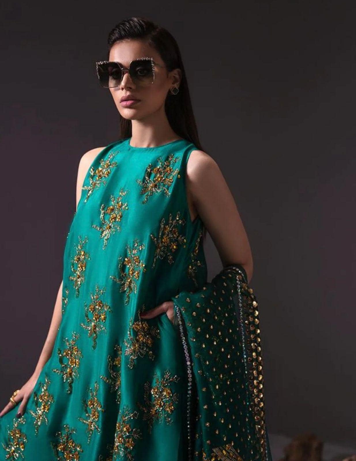 Handcrafted Raw Silk Farshi Shalwar Suit: Pakistani Designer Replica