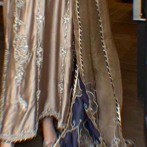 Luxury Handcrafted Shisha Silk Pakistani Suit | 3-Piece Blue & Gold Outfit with Organza Dupatta | Wedding Eid Diwali Dress for Women