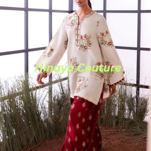 Ethnic Pakistani Eid Outfit | Sequin & Embroidered Shirt | Farshi Shalwar n Dupatta with Lace, for UK-USA-Canada-Australia Fashion lovers