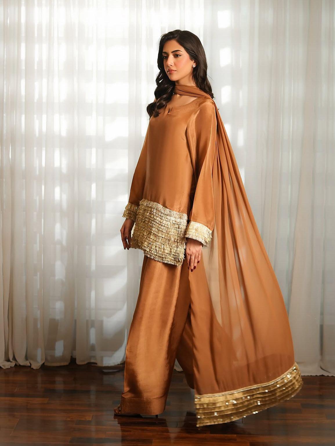 Stunning Three-Piece pakistani FARSHI Shalwar kiran lace premium silk Suit asian attire punjabi indian
