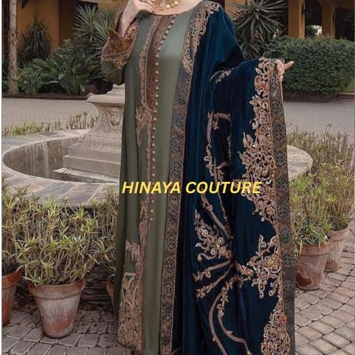 Exquisite craftsmanship – 100% pakistani hand-embroidered with intricate detailing 3 yard pure  micro velvet winter shawl for UK lovers